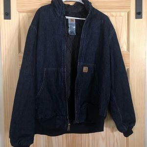 RARE Vintage Carhartt Cotton Dark Wash Denim Chore Jean Jacket Large L J252 DNM